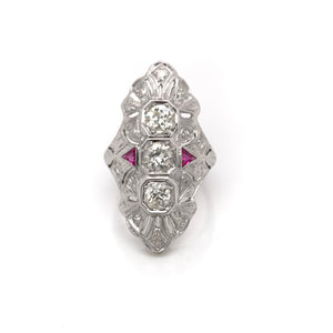 ART DECO DIAMOND AND RUBY DINNER RING