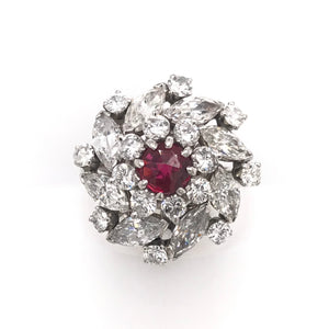 RETRO RUBY AND DIAMOND CLUSTER RING