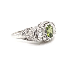 ART DECO PERIDOT AND DIAMOND FILIGREE RING