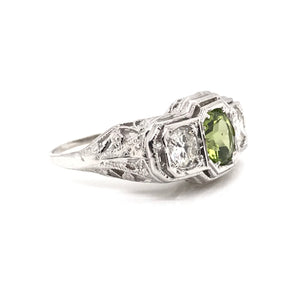 ART DECO PERIDOT AND DIAMOND FILIGREE RING