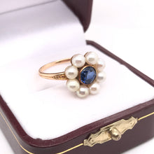 MID CENTURY PEARL AND SYNTHETIC SAPPHIRE RING
