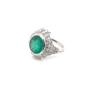 ART DECO 2.5 CARAT EMERALD DIAMOND AND PLATINUM RING