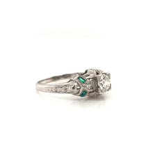 0.50 CARAT ART DECO DIAMOND AND EMERALD RING