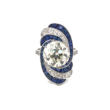 ART DECO 3.15 CARAT DIAMOND AND SAPPHIRE PLATINUM RING