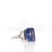 ART DECO 5.63 CARAT CEYLON SAPPHIRE AND DIAMOND PLATINUM RING