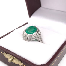 ART DECO 2.5 CARAT EMERALD DIAMOND AND PLATINUM RING