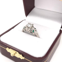 0.50 CARAT ART DECO DIAMOND AND EMERALD RING