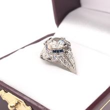 EDWARDIAN 2.06 CARAT DIAMOND SAPPHIRE AND PLATINUM FILIGREE RING