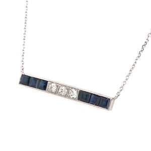 ANTIQUE SAPPHIRE AND DIAMOND PLATINUM BAR NECKLACE
