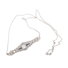 ANTIQUE 0.65 CARAT DIAMOND SAPPHIRE AND PLATINUM FILIGREE NECKLACE