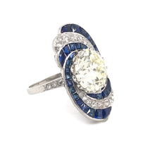 ART DECO 3.15 CARAT DIAMOND AND SAPPHIRE PLATINUM RING