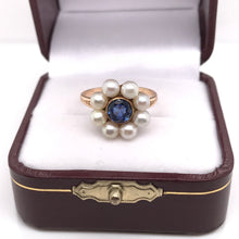 MID CENTURY PEARL AND SYNTHETIC SAPPHIRE RING