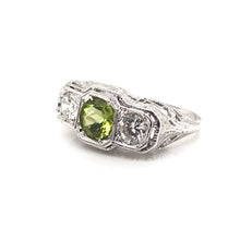 ART DECO PERIDOT AND DIAMOND FILIGREE RING