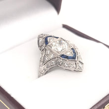 ART DECO 1 CARAT DTW DIAMOND AND SAPPHIRE PLATINUM RING