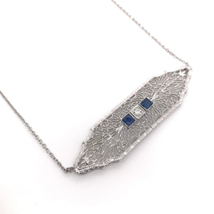 ART DECO SAPPHIRE DIAMOND AND FILIGREE NECKLACE