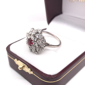 RETRO RUBY AND DIAMOND CLUSTER RING