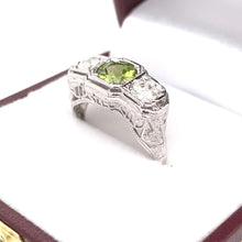 ART DECO PERIDOT AND DIAMOND FILIGREE RING