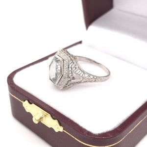 ANTIQUE AQUAMARINE FILIGREE RING