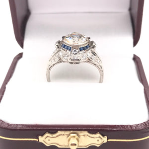 EDWARDIAN 2.06 CARAT DIAMOND SAPPHIRE AND PLATINUM FILIGREE RING