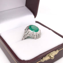ART DECO 2.5 CARAT EMERALD DIAMOND AND PLATINUM RING