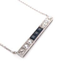 ANTIQUE DIAMOND AND SAPPHIRE PLATINUM BAR NECKLACE
