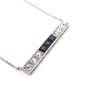 ANTIQUE DIAMOND AND SAPPHIRE PLATINUM BAR NECKLACE