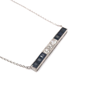 ANTIQUE SAPPHIRE AND DIAMOND PLATINUM BAR NECKLACE