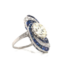 ART DECO 3.15 CARAT DIAMOND AND SAPPHIRE PLATINUM RING