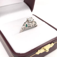 0.50 CARAT ART DECO DIAMOND AND EMERALD RING