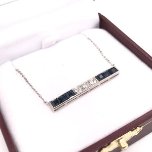 ANTIQUE SAPPHIRE AND DIAMOND PLATINUM BAR NECKLACE