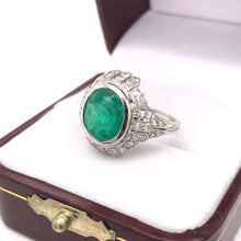 ART DECO 2.5 CARAT EMERALD DIAMOND AND PLATINUM RING