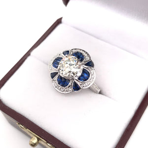 ANTIQUE INSPIRED 1.25 CARAT DIAMOND AND SAPPHIRE RING