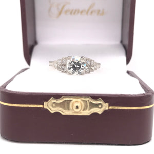 MID CENTURY 1.12 CARAT DIAMOND AND PLATINUM RING