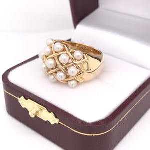 14K DESIGNER STYLE QUILTED PEARL RING
