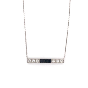 ANTIQUE DIAMOND AND SAPPHIRE PLATINUM BAR NECKLACE