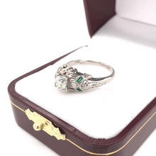 0.50 CARAT ART DECO DIAMOND AND EMERALD RING