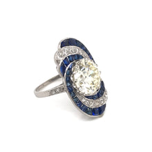 ART DECO 3.15 CARAT DIAMOND AND SAPPHIRE PLATINUM RING
