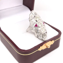 ART DECO DIAMOND AND RUBY DINNER RING