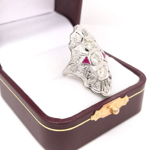 ART DECO DIAMOND AND RUBY DINNER RING