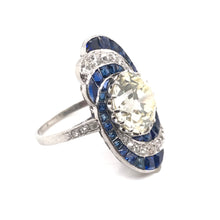 ART DECO 3.15 CARAT DIAMOND AND SAPPHIRE PLATINUM RING