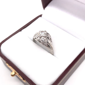 ART DECO 0.45 CARAT DIAMOND AND FLORAL FILIGREE RING