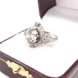 EDWARDIAN 2.06 CARAT DIAMOND SAPPHIRE AND PLATINUM FILIGREE RING