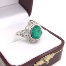 ART DECO 2.5 CARAT EMERALD DIAMOND AND PLATINUM RING