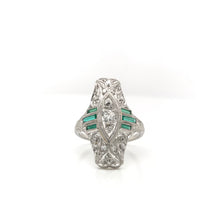 ANTIQUE DIAMOND AND EMERALD FILIGREE DINNER RING