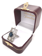 ART DECO 3 CARAT SAPPHIRE AND DIAMOND PLATINUM FILIGREE RING