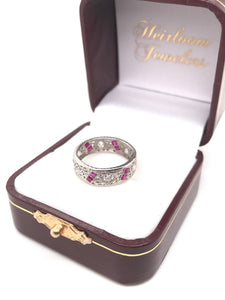 ANTIQUE ART DECO RUBY AND DIAMOND FILIGREE ETERNITY BAND