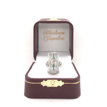 ANTIQUE ART DECO EMERALD AND DIAMOND FILIGREE RING
