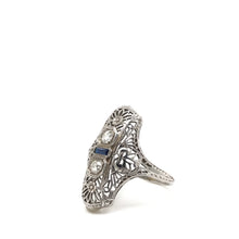 ANTIQUE ART DECO DIAMOND AND SAPPHIRE FILIGREE RING