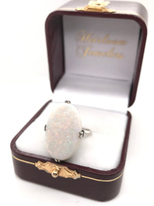 VINTAGE MID CENTURY LARGE WHITE OPAL COCKTAIL RING