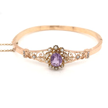 ANTIQUE ART NOUVEAU AMETHYST AND PEARL BANGLE BRACELET